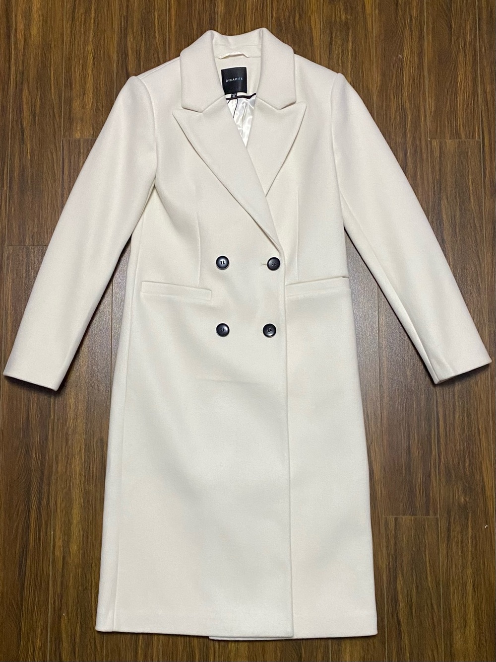 Brand New - Dynamite Double-Breasted Long Sleeve Coat Dress - Ivory